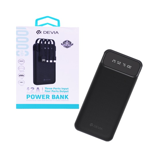 Devia Power Bank EP-189 with 4 -in-1 Cable USB+Lightning+Micro+Type-C 2A 10000mAh Black